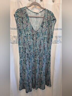 Lascana V-Neck Printed Summer Dress in Teal and Black